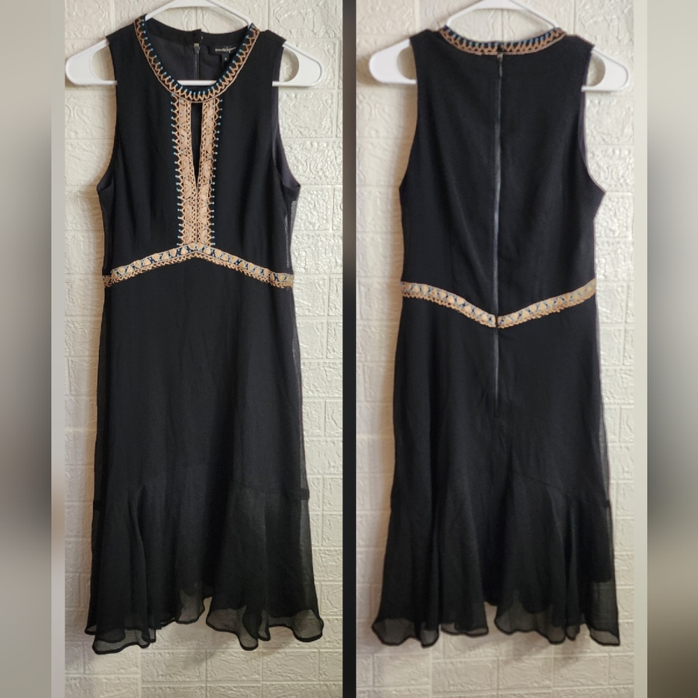 $498 Nanette Lepore Black Chiffon Dress with Cream Embroidery
